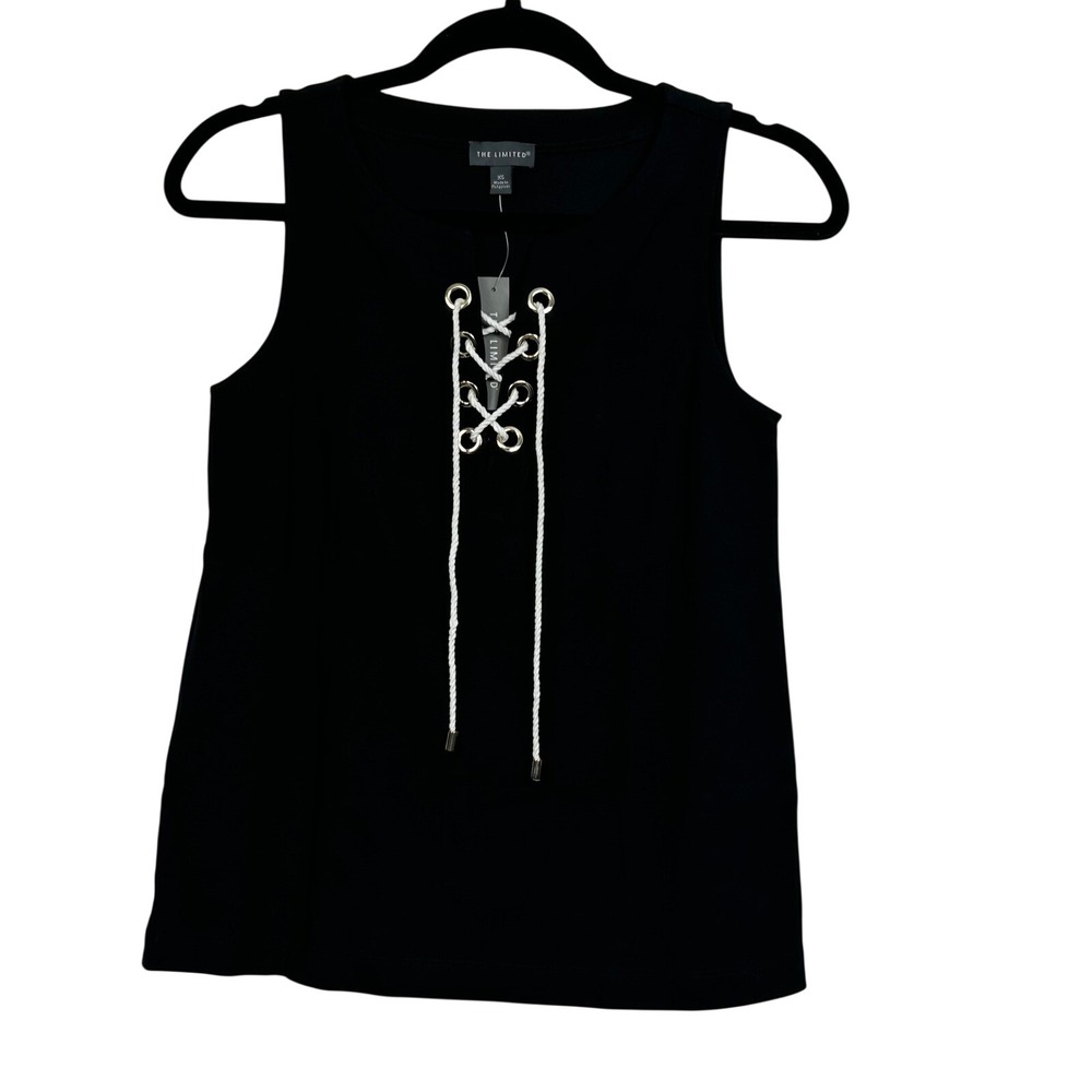 The Limited Black Sleeveless‎ Lace Up Grommet Detail Top XS